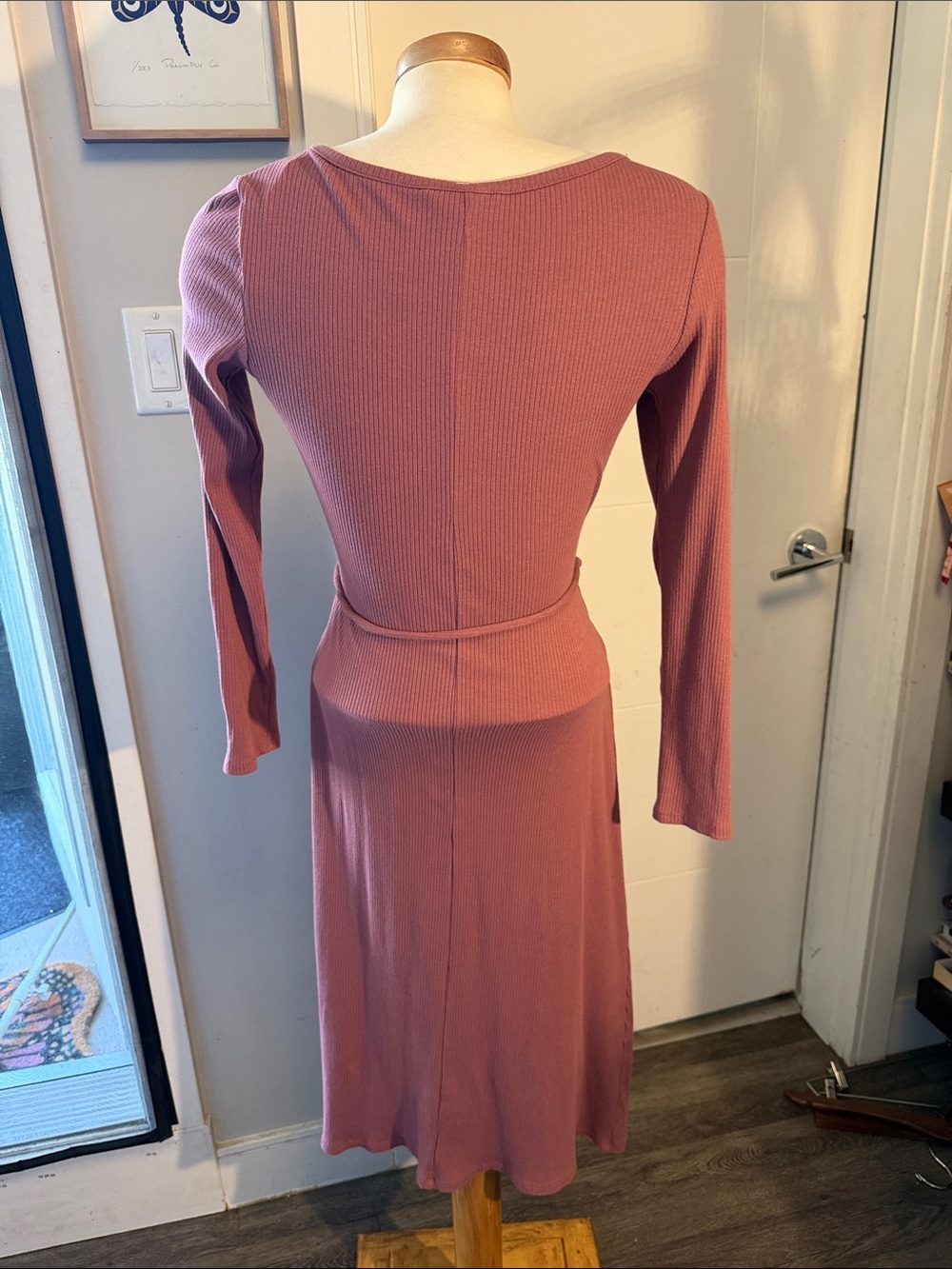 Ribbed Wrap Midi Dress in Mauve - Picture 6 of 8